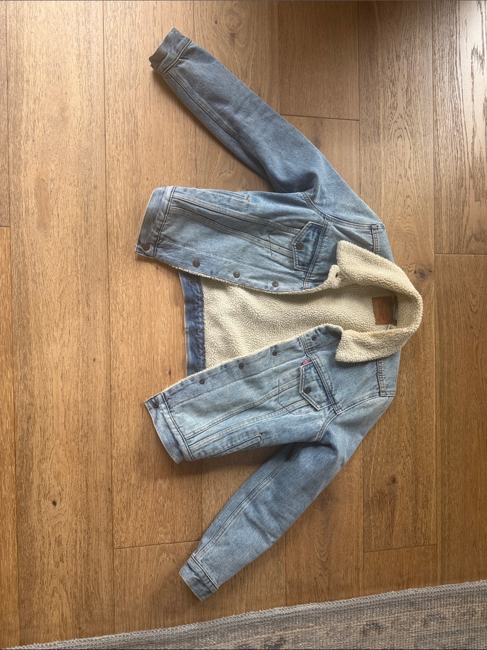 Light Blue Sherpa-Lined Denim Jacket for Women